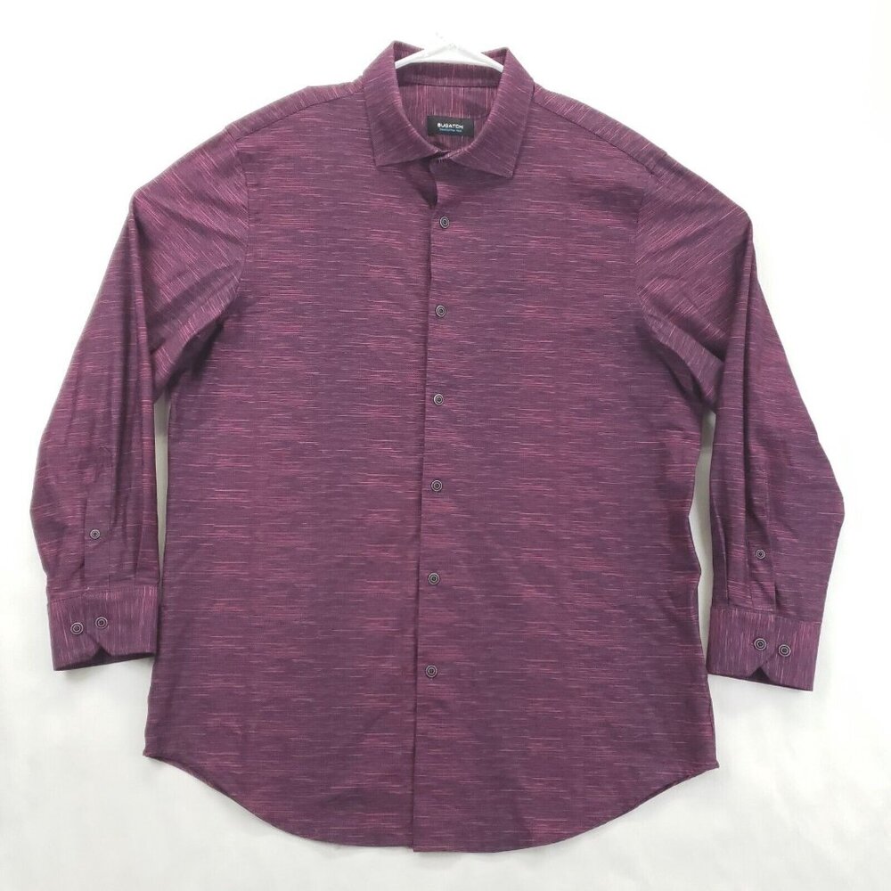 Bugatchi Shirt Men Large Red OoohCotton Tech Stretch Spread Classic Button-Up